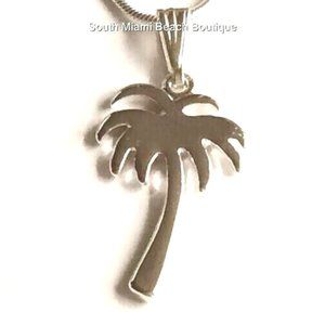 Palm Tree Necklace 18" Silver Plated Pendant Beach Coconut Tropical Island